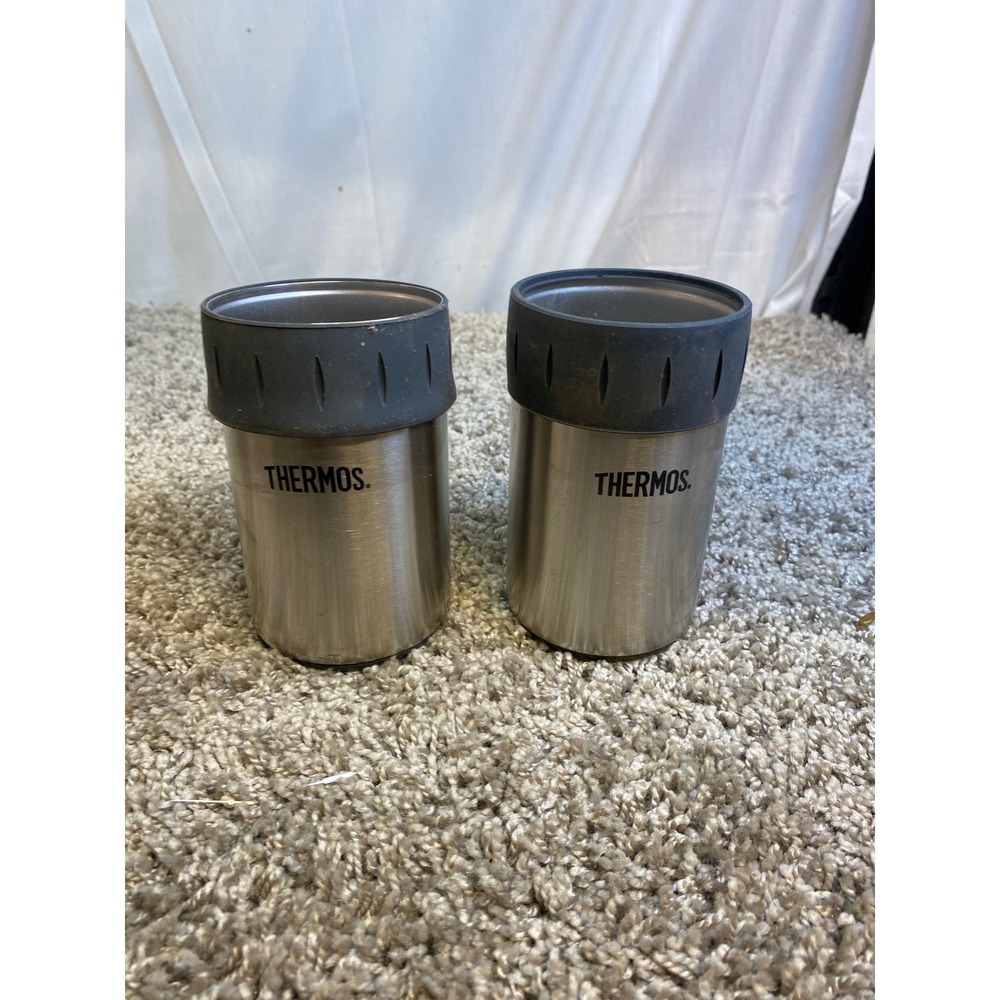 Thermos Can Insulator Unisex 12oz Silver Stainless Steel Thermax Set of 2